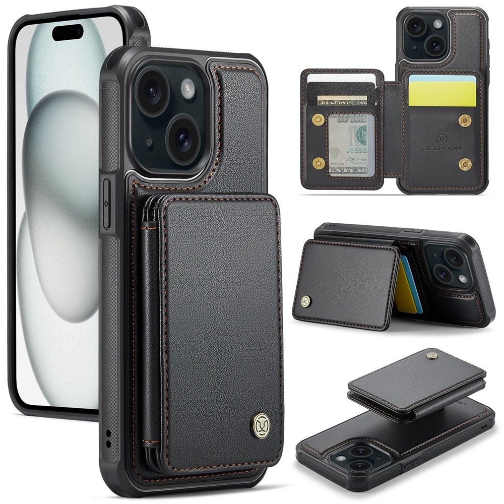 ELECTROPRIME For iPhone 15 JEEHOOD J05 Business Magnetic Style RFID Leather Phone Case(Black)