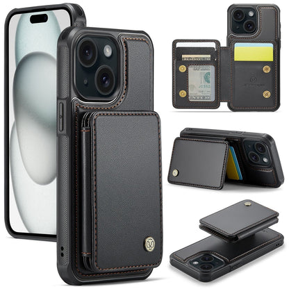 ELECTROPRIME For iPhone 15 JEEHOOD J05 Business Magnetic Style RFID Leather Phone Case(Black)