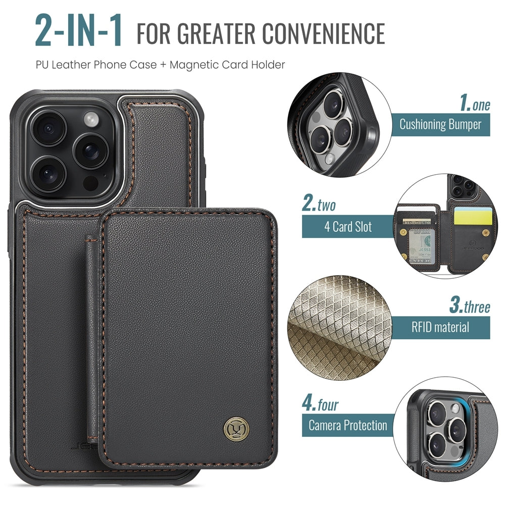 ELECTROPRIME For iPhone 15 JEEHOOD J05 Business Magnetic Style RFID Leather Phone Case(Black)