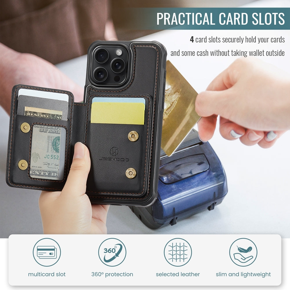 ELECTROPRIME For iPhone 15 JEEHOOD J05 Business Magnetic Style RFID Leather Phone Case(Black)