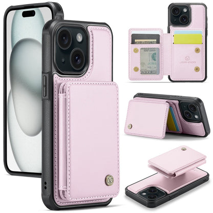 ELECTROPRIME For iPhone 15 JEEHOOD J05 Business Magnetic Style RFID Leather Phone Case(Pink)