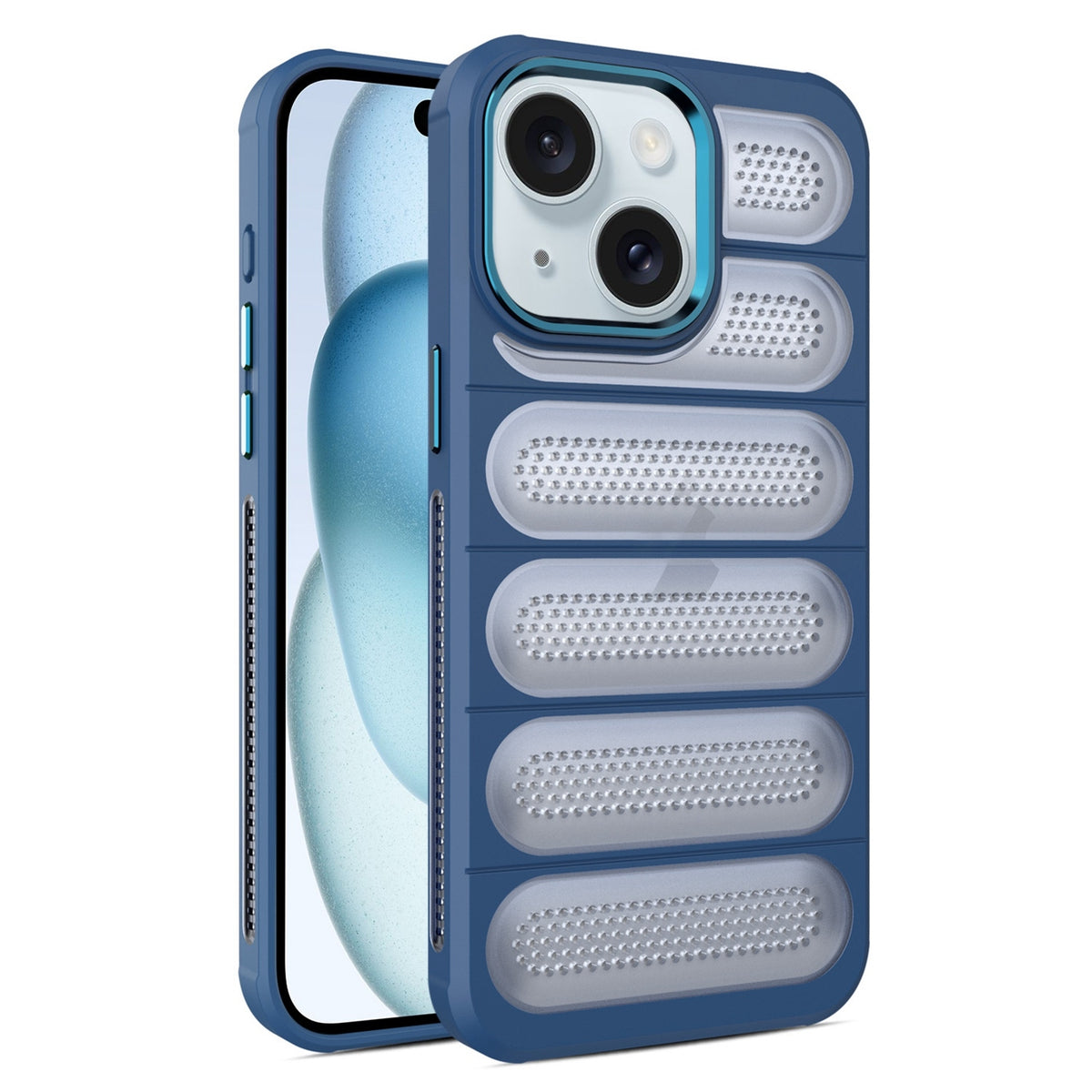 ELECTROPRIME For iPhone 15 Plus Cooling Armor Translucent Mesh Breathable Phone Case(Blue)