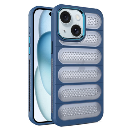 ELECTROPRIME For iPhone 15 Plus Cooling Armor Translucent Mesh Breathable Phone Case(Blue)