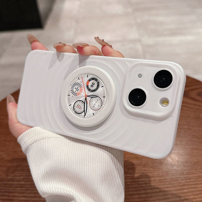 ELECTROPRIME For iPhone 15 Wave Texture PC Shockproof Phone Case with Holder(White)
