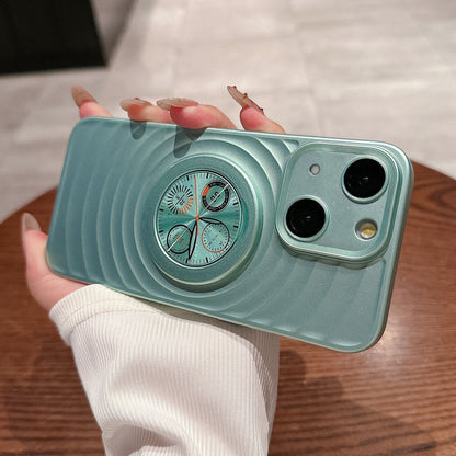 ELECTROPRIME For iPhone 15 Wave Texture PC Shockproof Phone Case with Holder(Cyan)