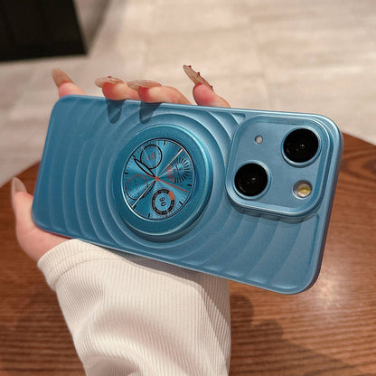ELECTROPRIME For iPhone 15 Wave Texture PC Shockproof Phone Case with Holder(Blue)