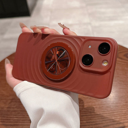 ELECTROPRIME For iPhone 15 Wave Texture PC Shockproof Phone Case with Holder(Maroon Red)