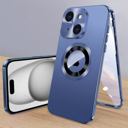 ELECTROPRIME For iPhone 15 Magnetic HD Tempered Glass Phone Case(Dark Blue)