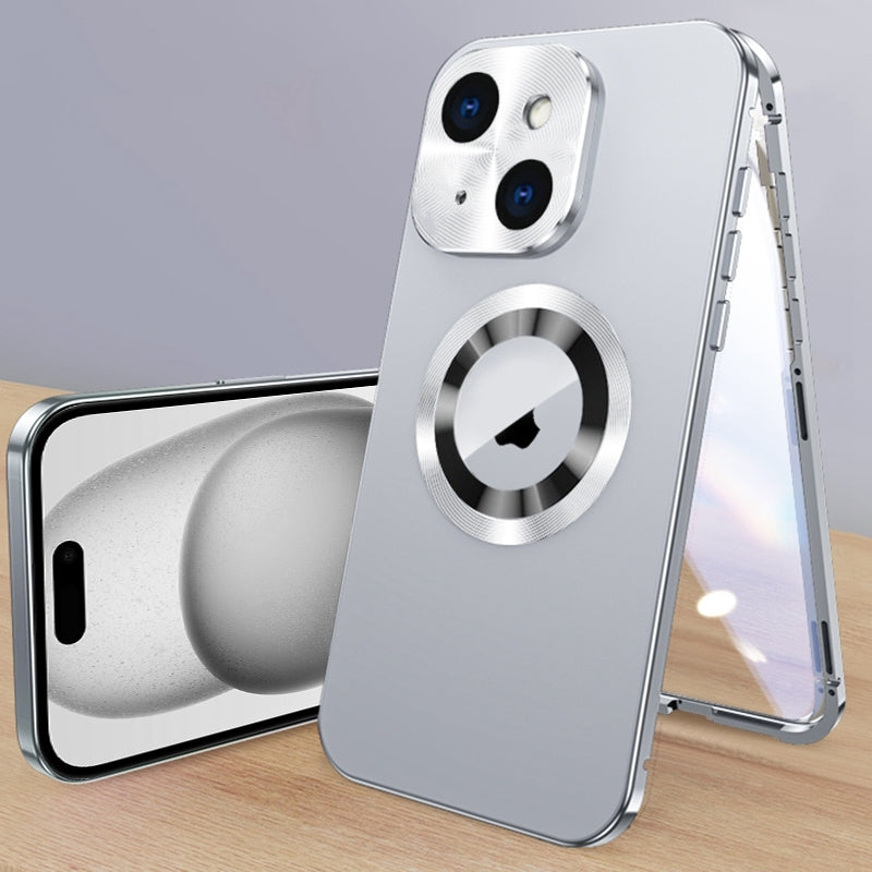 ELECTROPRIME For iPhone 15 Magnetic HD Tempered Glass Phone Case(Silver)