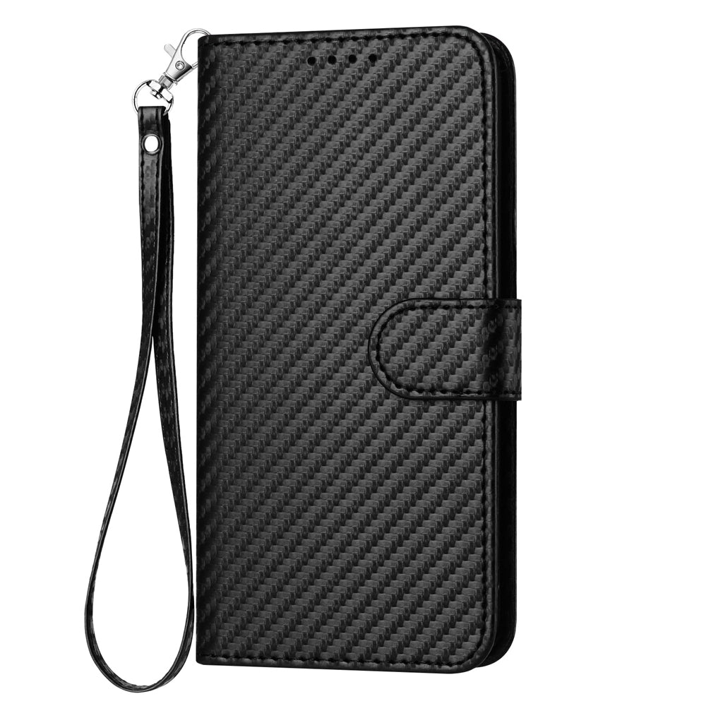 ELECTROPRIME For iPhone 15 Plus YX0070 Carbon Fiber Buckle Leather Phone Case with Lanyard(Black)