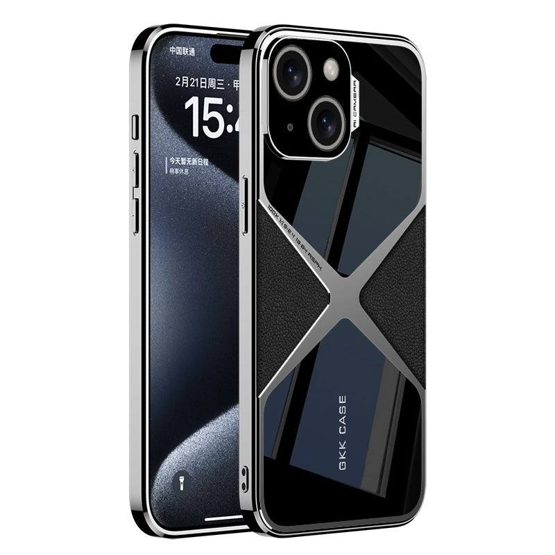 ELECTROPRIME For iPhone 15 GKK Leather Electroplating Supersonic Speed Shockproof Phone Case(Black)