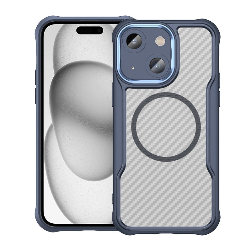 ELECTROPRIME For iPhone 15 Plus / 14 Plus Carbon Fiber Texture MagSafe Translucent Phone Case(Blue)