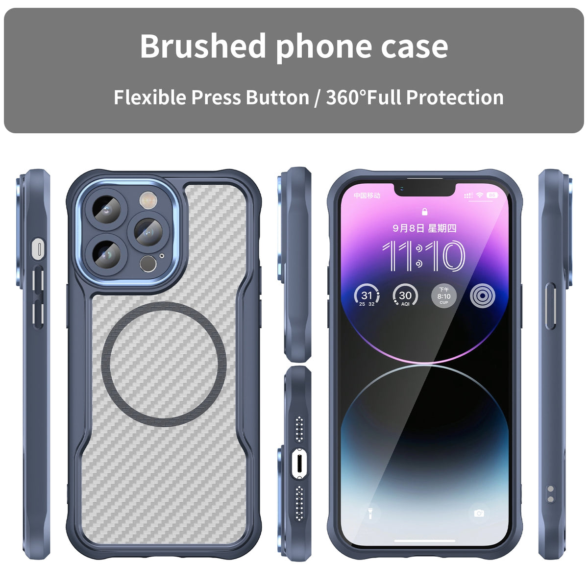 ELECTROPRIME For iPhone 15 Plus / 14 Plus Carbon Fiber Texture MagSafe Translucent Phone Case(Blue)