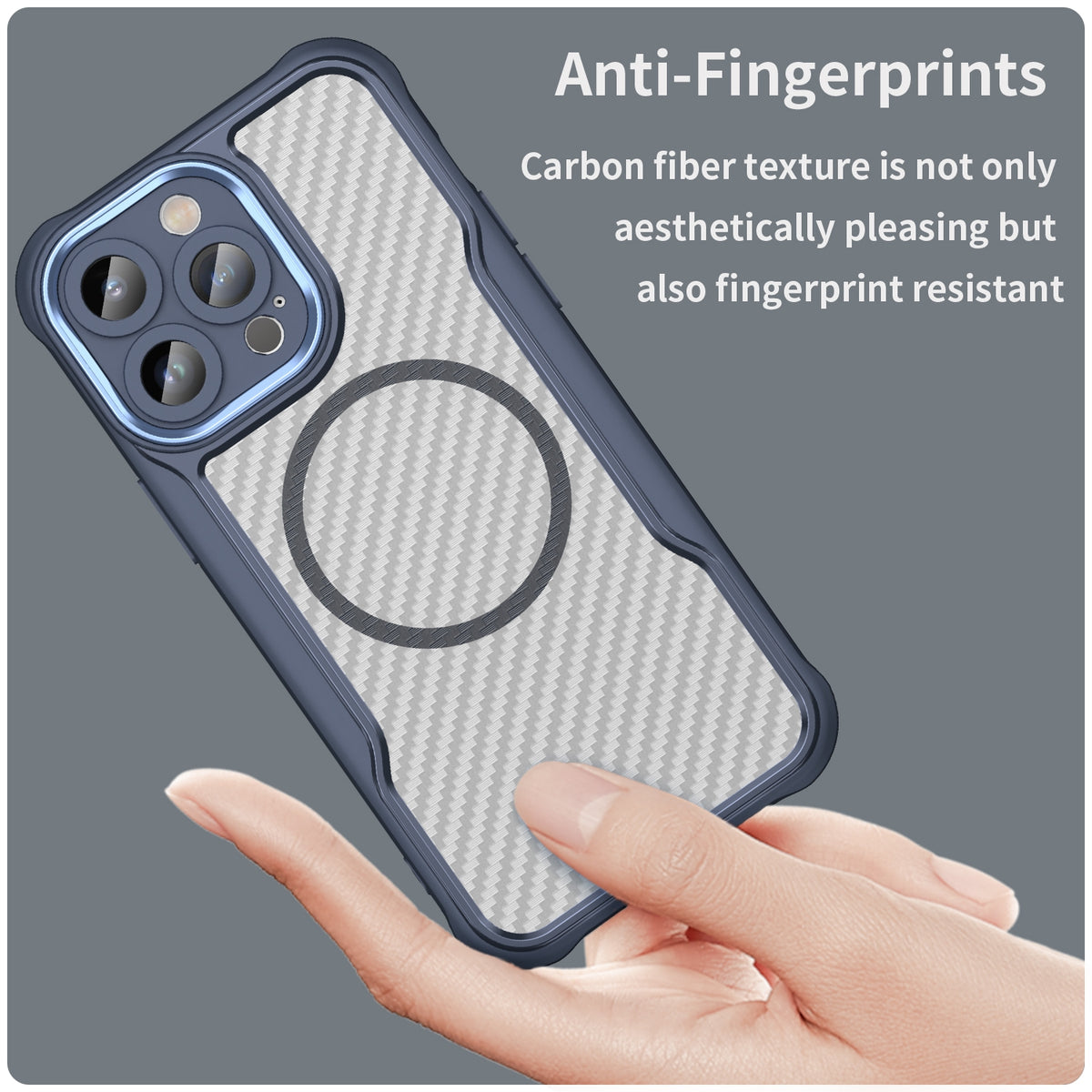ELECTROPRIME For iPhone 15 Plus / 14 Plus Carbon Fiber Texture MagSafe Translucent Phone Case(Blue)