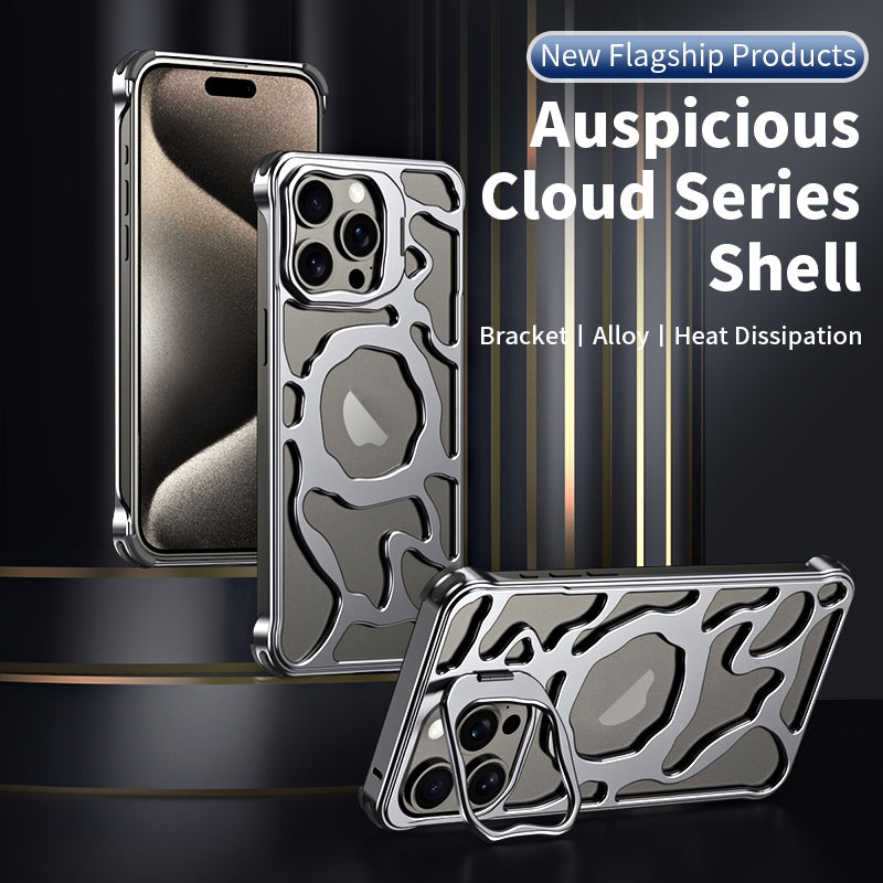 ELECTROPRIME For iPhone 15 Auspicious Cloud Series MagSafe Metal Phone Case with Bracket(Grey)