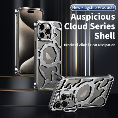 ELECTROPRIME For iPhone 15 Auspicious Cloud Series MagSafe Metal Phone Case with Bracket(Grey)