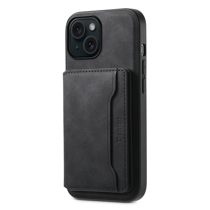 ELECTROPRIME For iPhone 15 Denior D13 Retro Texture Leather MagSafe Card Bag Phone Case(Black)