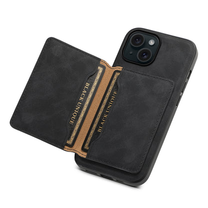 ELECTROPRIME For iPhone 15 Denior D13 Retro Texture Leather MagSafe Card Bag Phone Case(Black)