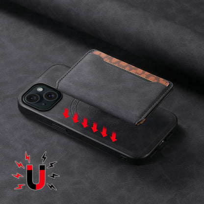 ELECTROPRIME For iPhone 15 Denior D13 Retro Texture Leather MagSafe Card Bag Phone Case(Black)