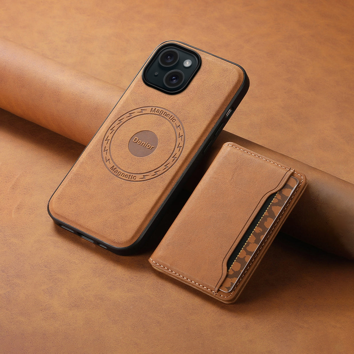 ELECTROPRIME For iPhone 15 Denior D13 Retro Texture Leather MagSafe Card Bag Phone Case(Brown)