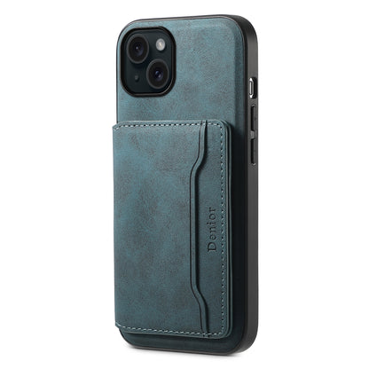 ELECTROPRIME For iPhone 15 Plus Denior D13 Retro Texture Leather MagSafe Card Bag Phone Case(Blue)