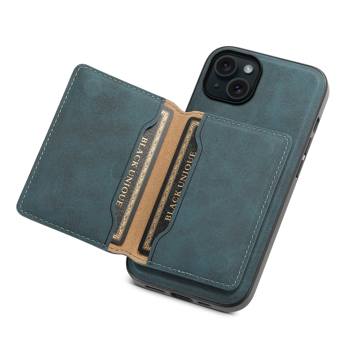 ELECTROPRIME For iPhone 15 Plus Denior D13 Retro Texture Leather MagSafe Card Bag Phone Case(Blue)