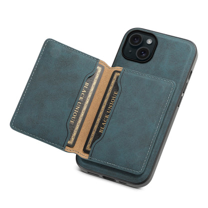 ELECTROPRIME For iPhone 15 Plus Denior D13 Retro Texture Leather MagSafe Card Bag Phone Case(Blue)