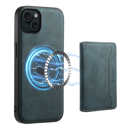 ELECTROPRIME For iPhone 15 Plus Denior D13 Retro Texture Leather MagSafe Card Bag Phone Case(Blue)
