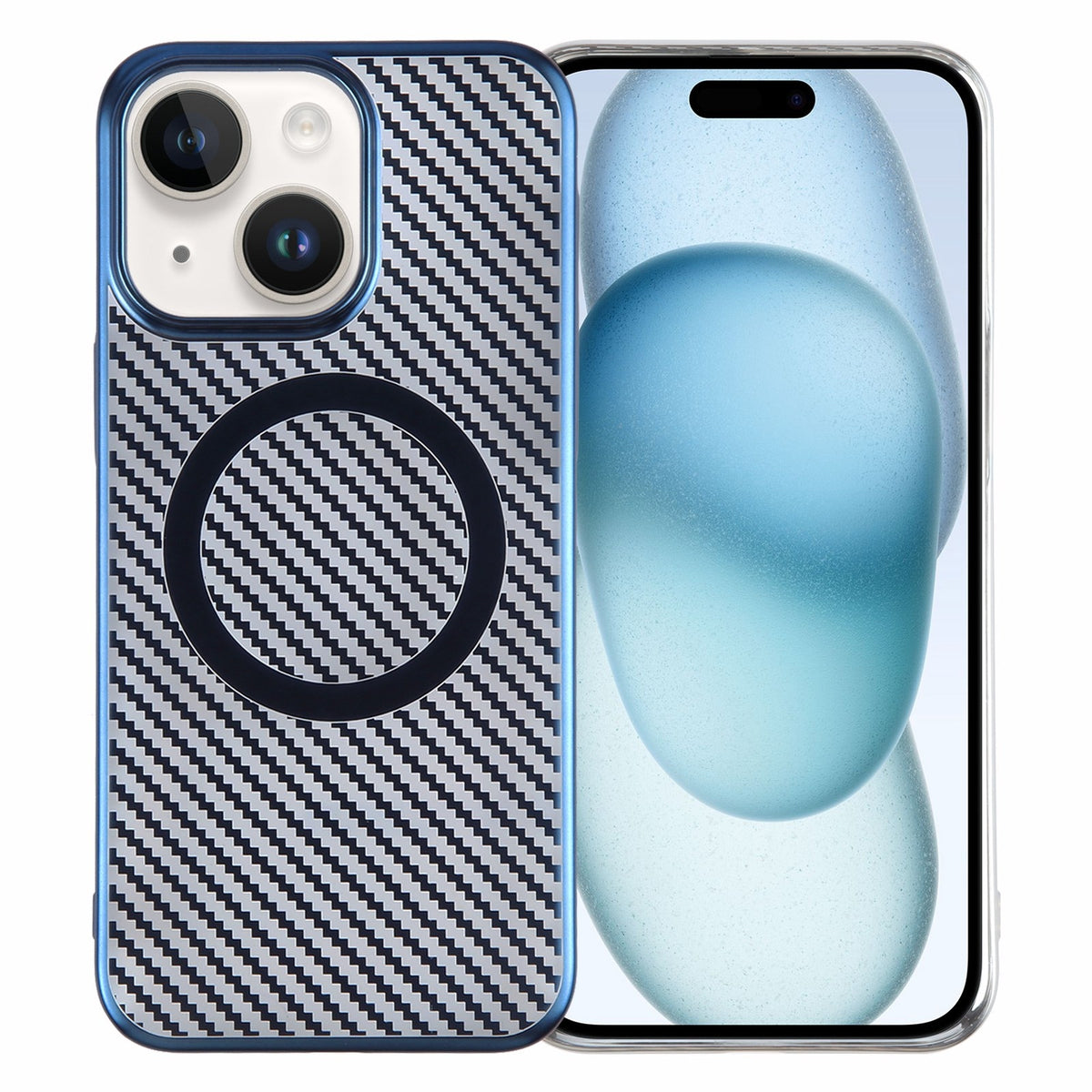 ELECTROPRIME For iPhone 15 Plus 6D Plated Carbon Fiber Clear Magsafe PC Phone Case(Dream Blue)