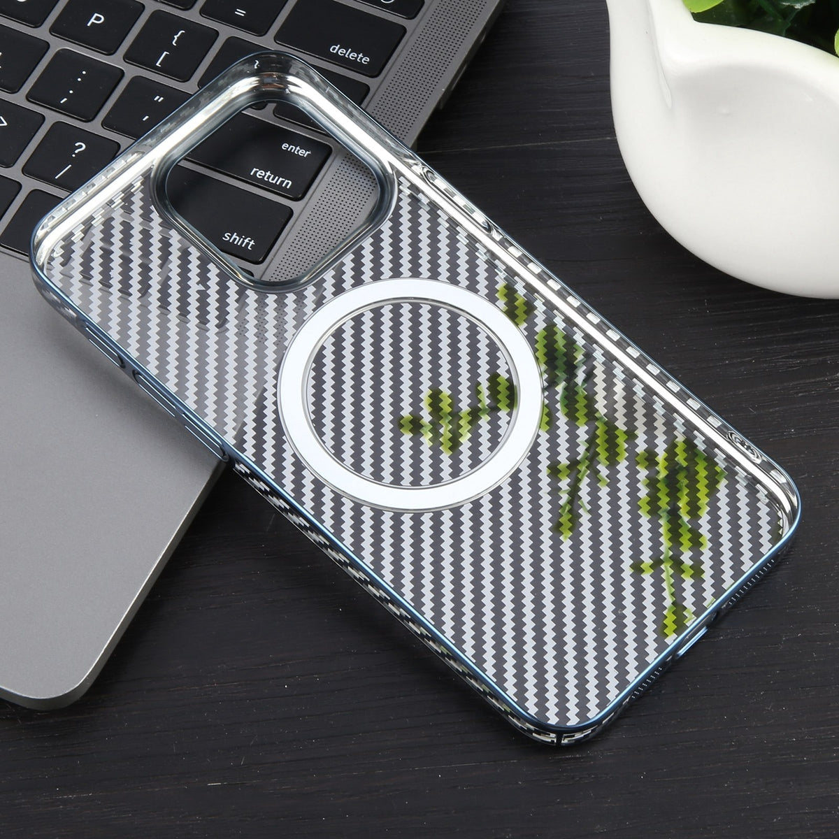 ELECTROPRIME For iPhone 15 Plus 6D Plated Carbon Fiber Clear Magsafe PC Phone Case(Dream Blue)