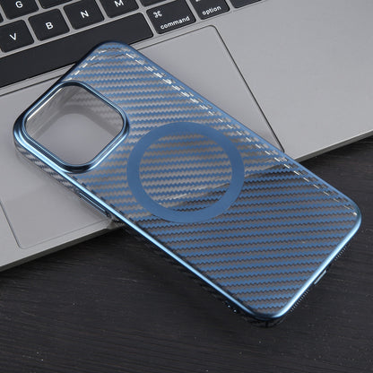 ELECTROPRIME For iPhone 15 Plus 6D Plated Carbon Fiber Clear Magsafe PC Phone Case(Dream Blue)