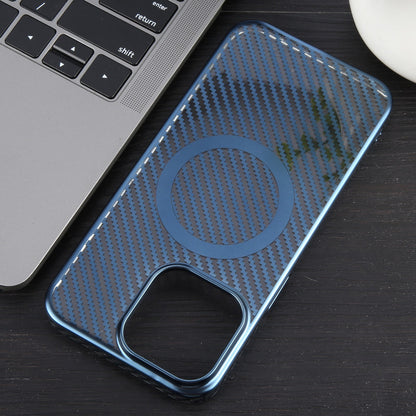 ELECTROPRIME For iPhone 15 Plus 6D Plated Carbon Fiber Clear Magsafe PC Phone Case(Dream Blue)