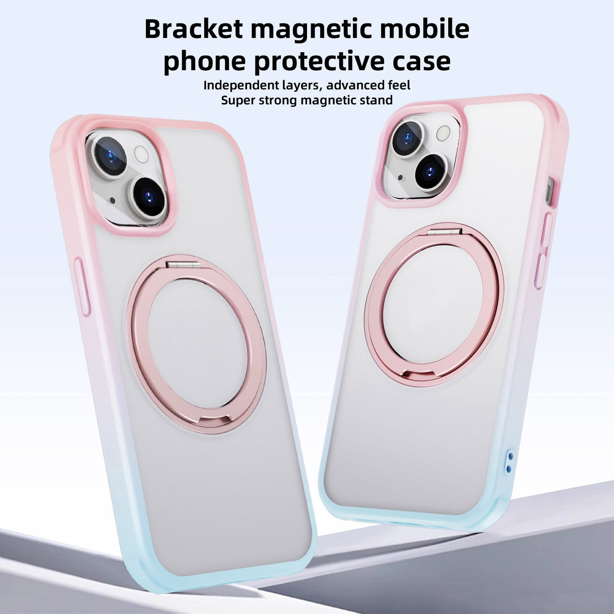 ELECTROPRIME For iPhone 15 MagSafe Holder PC Hybrid TPU Phone Case(Pink Blue)
