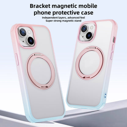 ELECTROPRIME For iPhone 15 MagSafe Holder PC Hybrid TPU Phone Case(Pink Blue)