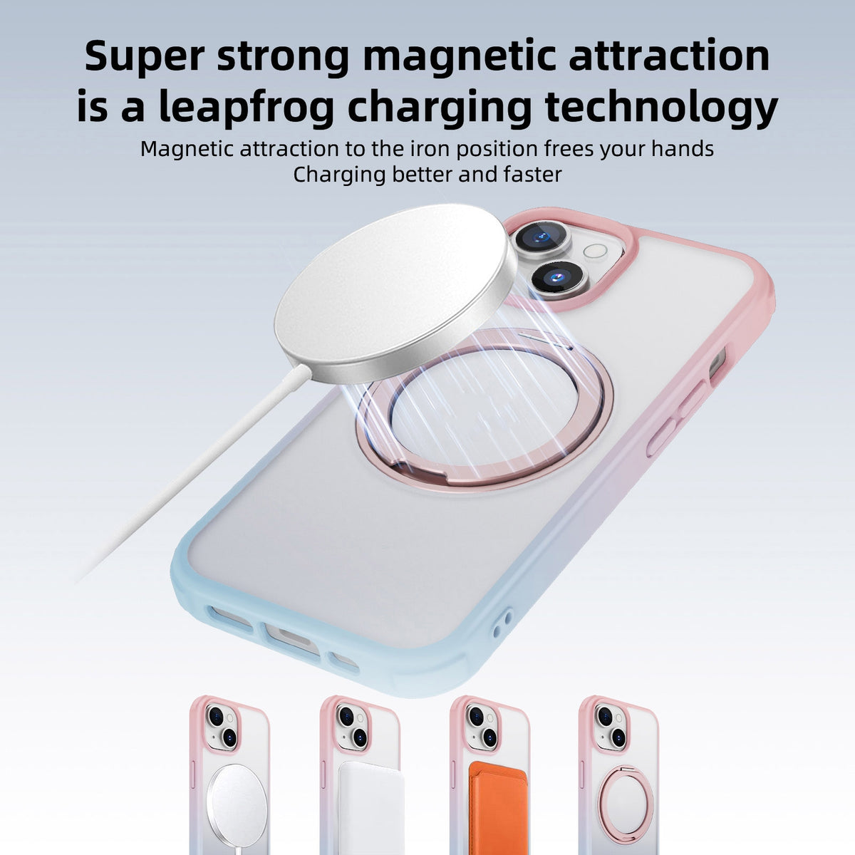 ELECTROPRIME For iPhone 15 MagSafe Holder PC Hybrid TPU Phone Case(Pink Blue)
