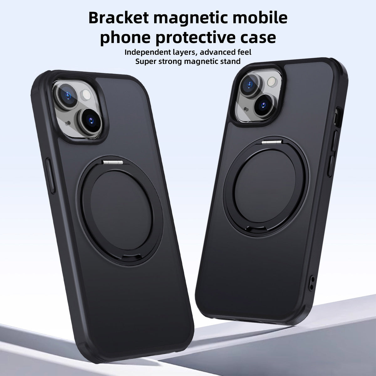 ELECTROPRIME For iPhone 15 MagSafe Holder PC Hybrid TPU Phone Case(Matte Black)