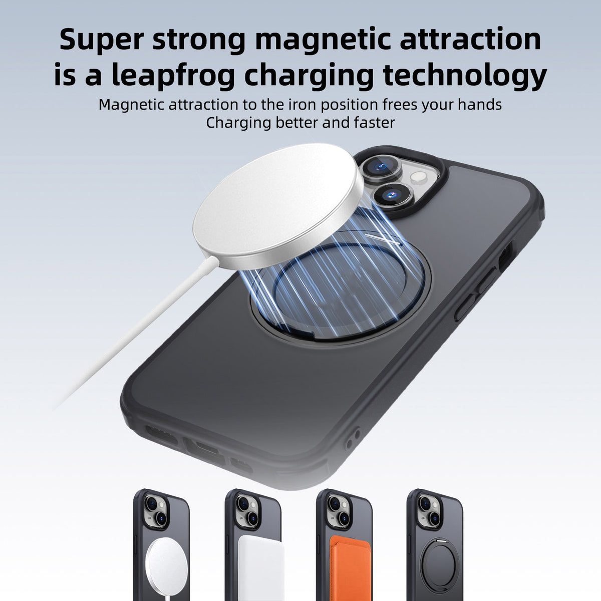 ELECTROPRIME For iPhone 15 MagSafe Holder PC Hybrid TPU Phone Case(Matte Black)