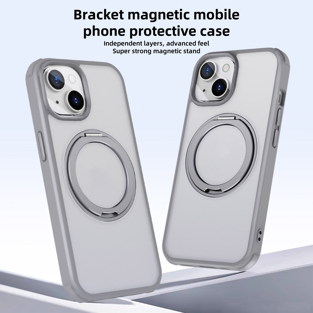 ELECTROPRIME For iPhone 15 MagSafe Holder PC Hybrid TPU Phone Case(Matte Grey)