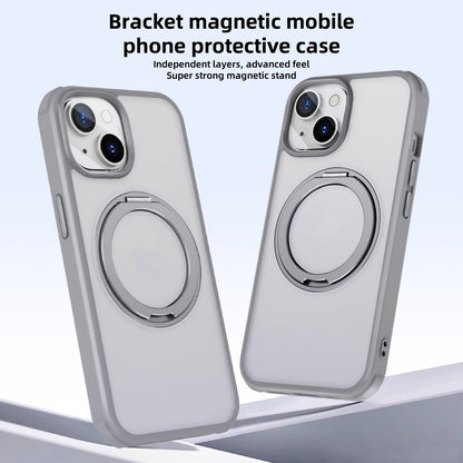 ELECTROPRIME For iPhone 15 MagSafe Holder PC Hybrid TPU Phone Case(Matte Grey)