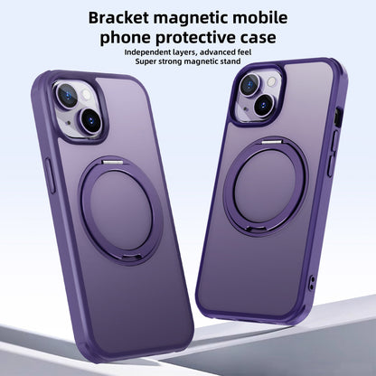ELECTROPRIME For iPhone 15 MagSafe Holder PC Hybrid TPU Phone Case(Matte Purple)