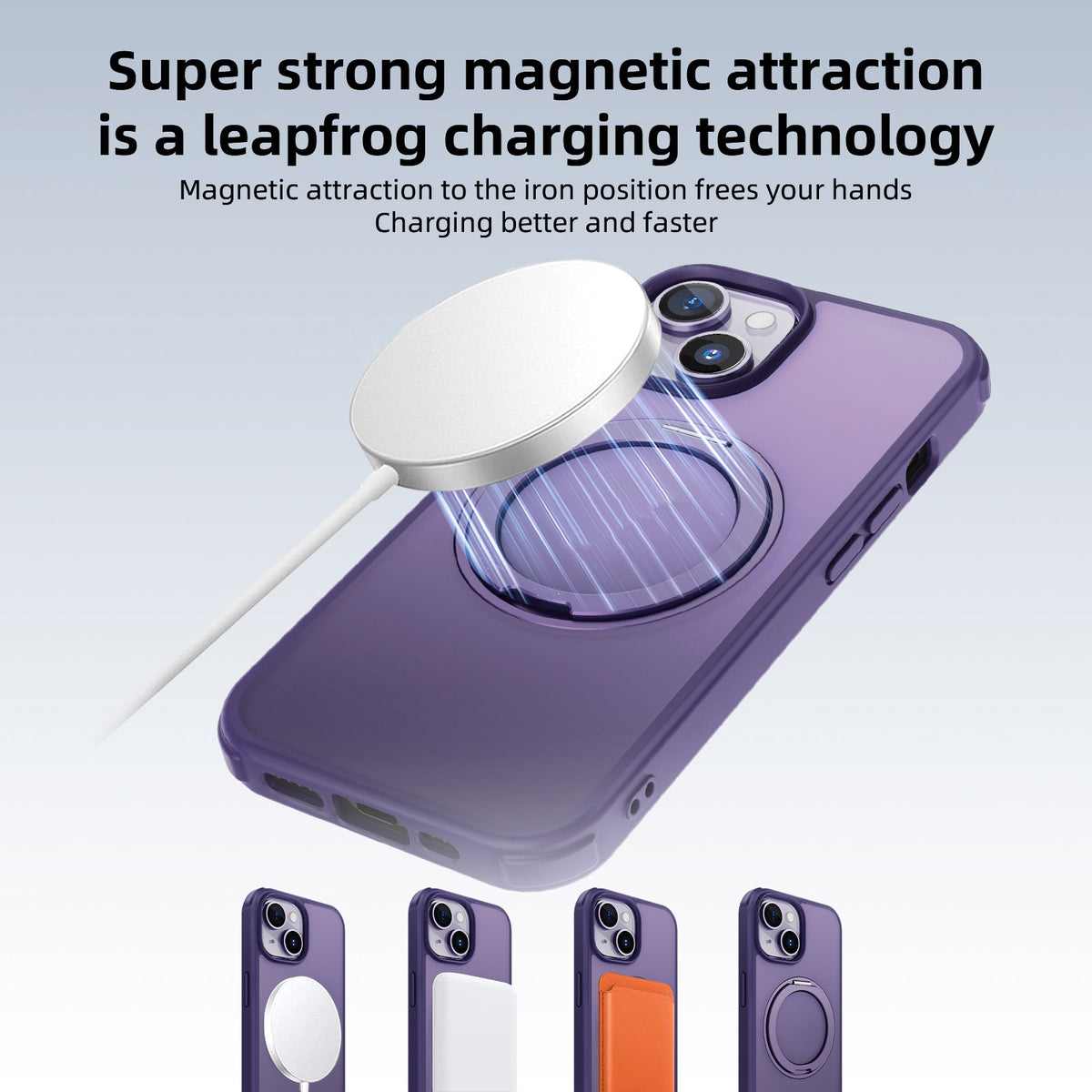ELECTROPRIME For iPhone 15 MagSafe Holder PC Hybrid TPU Phone Case(Matte Purple)