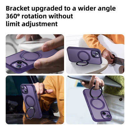 ELECTROPRIME For iPhone 15 MagSafe Holder PC Hybrid TPU Phone Case(Matte Purple)