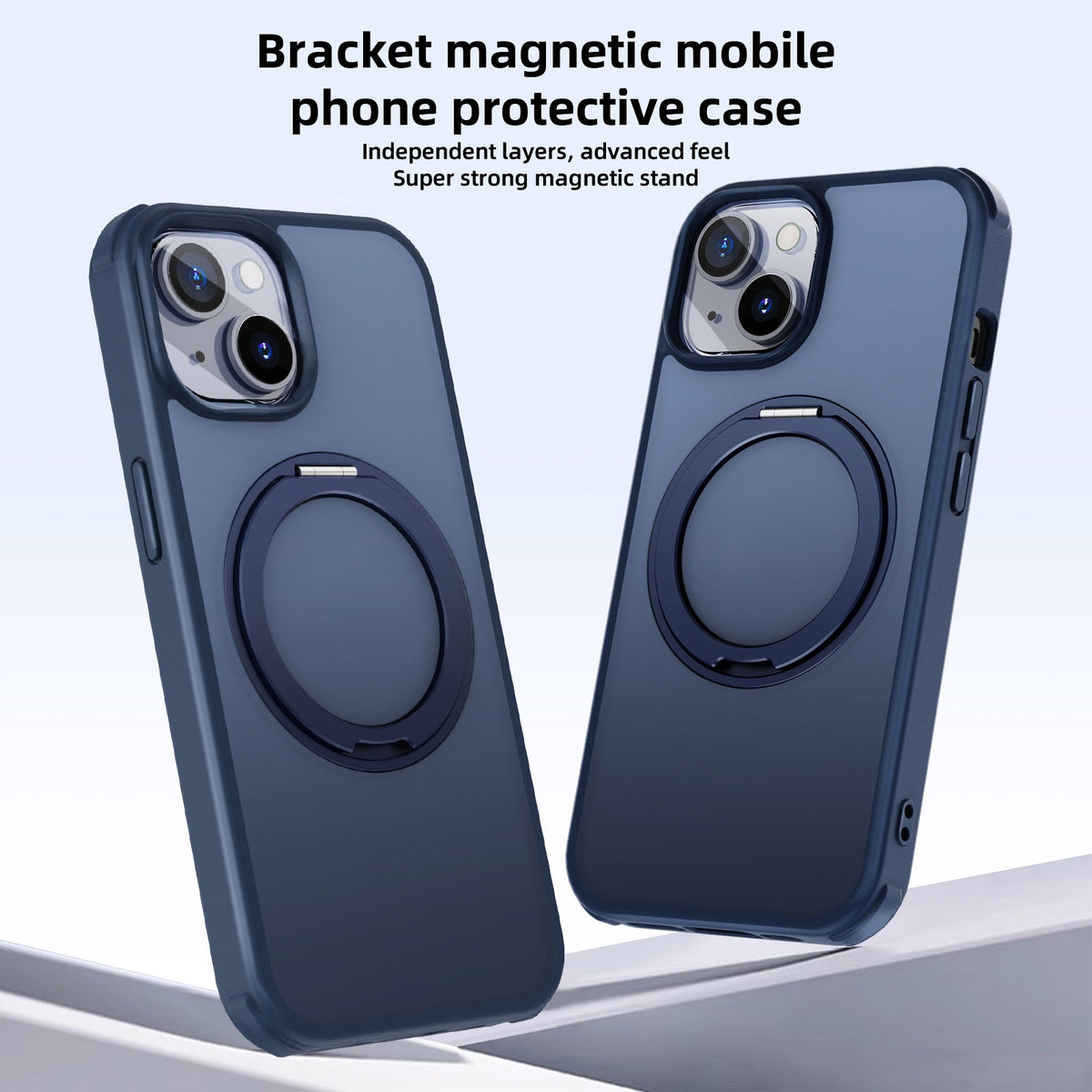 ELECTROPRIME For iPhone 15 Plus MagSafe Holder PC Hybrid TPU Phone Case(Matte Blue)