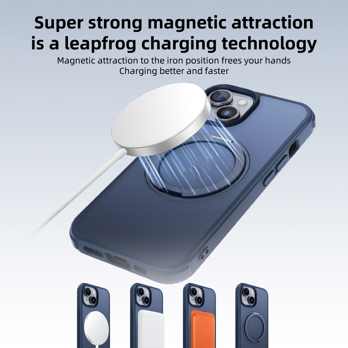 ELECTROPRIME For iPhone 15 Plus MagSafe Holder PC Hybrid TPU Phone Case(Matte Blue)