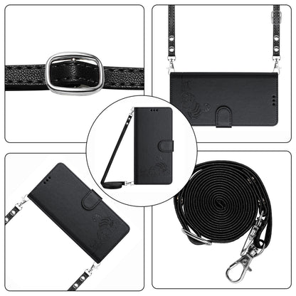ELECTROPRIME For iPhone 15 Cat Rat Embossed Pattern RFID Leather Phone Case with Lanyard(Black)