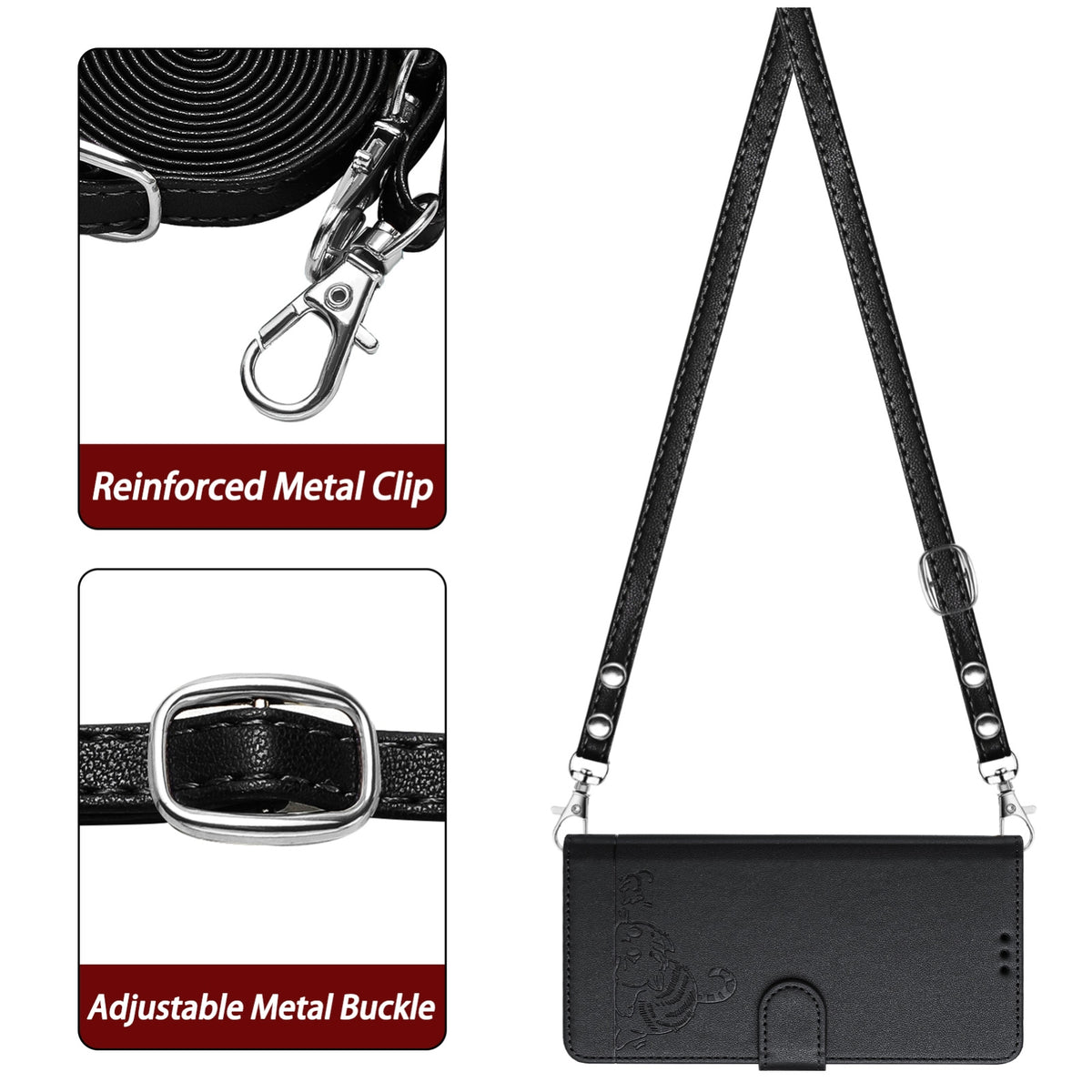 ELECTROPRIME For iPhone 15 Cat Rat Embossed Pattern RFID Leather Phone Case with Lanyard(Black)