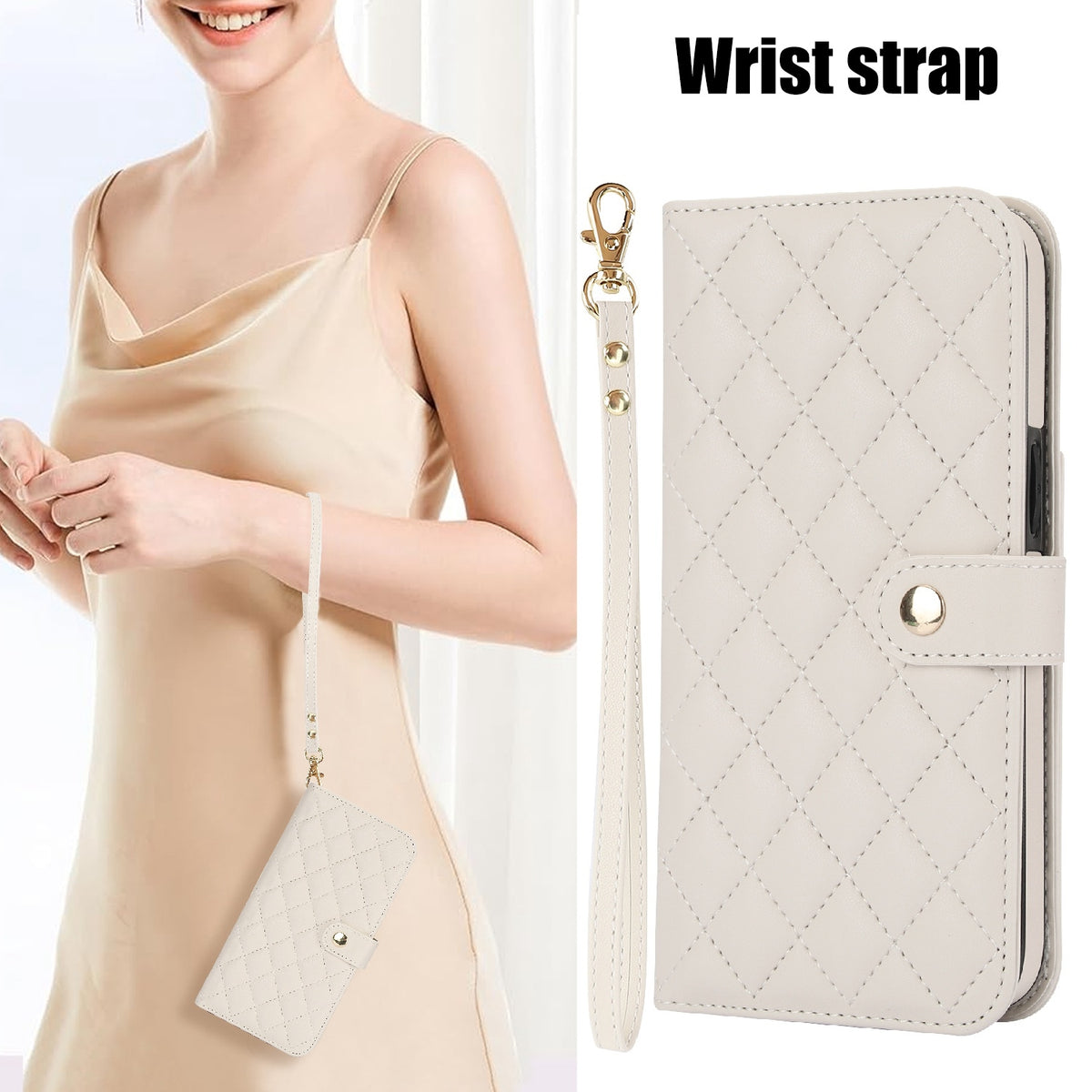 ELECTROPRIME For iPhone 15 Crossbody Multifunction Rhombic Leather Phone Case(White)