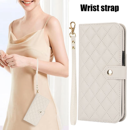 ELECTROPRIME For iPhone 15 Crossbody Multifunction Rhombic Leather Phone Case(White)