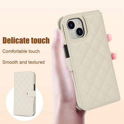 ELECTROPRIME For iPhone 15 Crossbody Multifunction Rhombic Leather Phone Case(White)