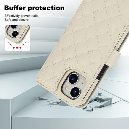 ELECTROPRIME For iPhone 15 Crossbody Multifunction Rhombic Leather Phone Case(White)
